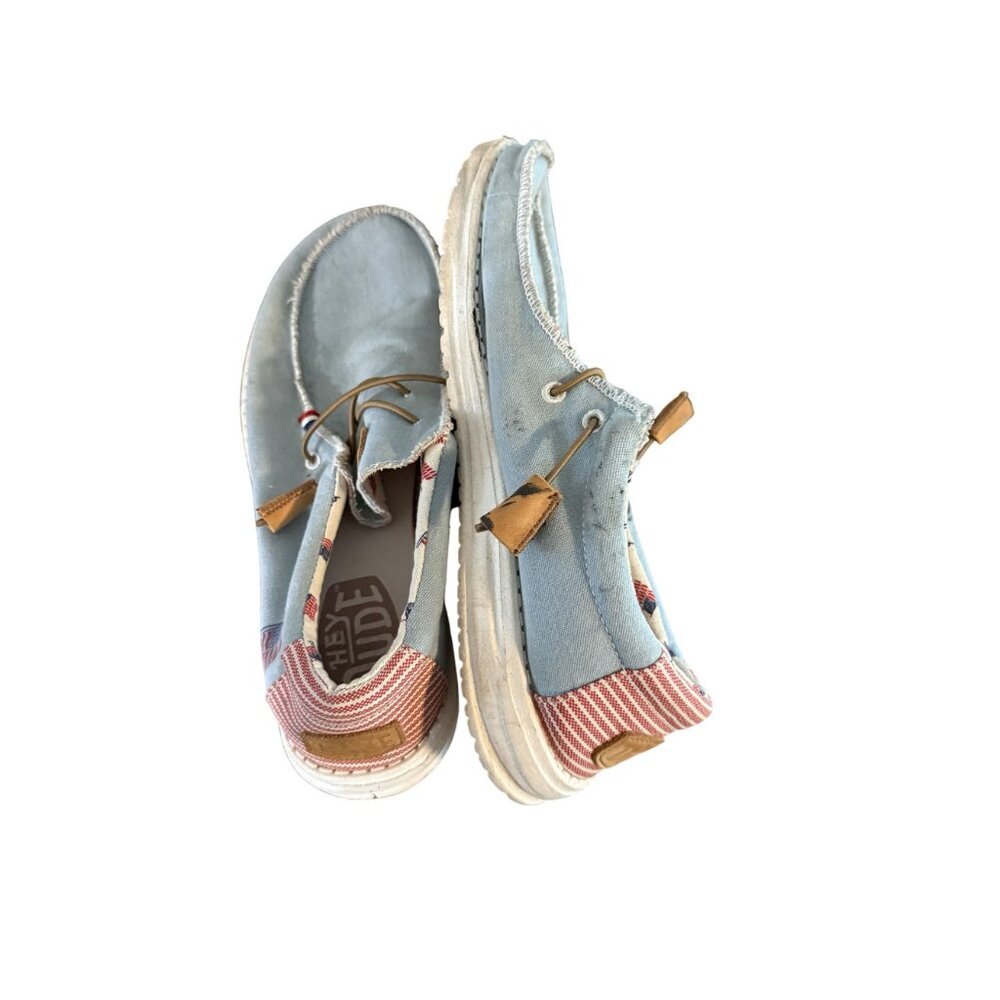 Hey Dude Wally American Denim Stripe women’s Lightweight Slip-On Loafers L11 M9 - Picture 8 of 10